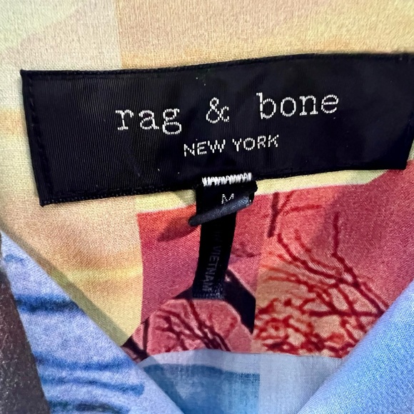 Rag & Bone Hawaiian button down shirt size medium yellow blue assorted pattern - Picture 3 of 5